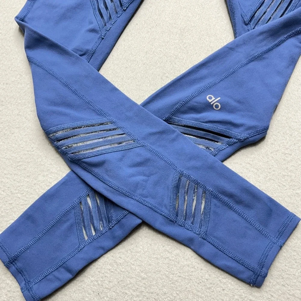 Alo Yoga High Waist Leggings Blue Cutout Mesh Athleisure Workout Pants‎